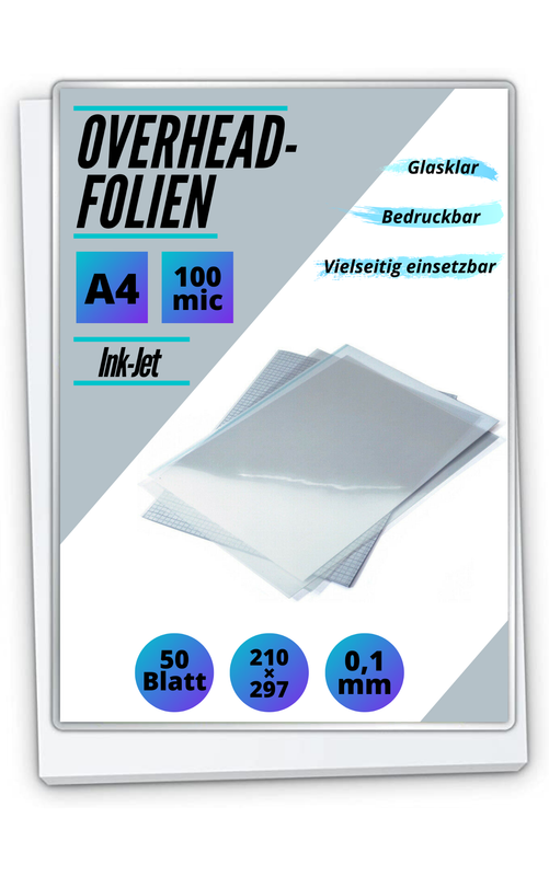 50 OHP-Folien Ink Jet A4, 100 Micron, für Tintenstrahldrucker