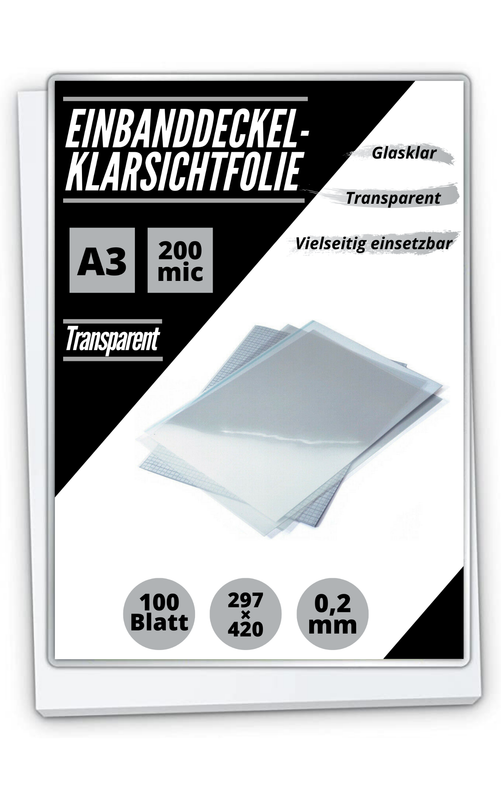 100 Klarsichtfolien A3 (297 x 420 mm) transparent PVC 0,2mm