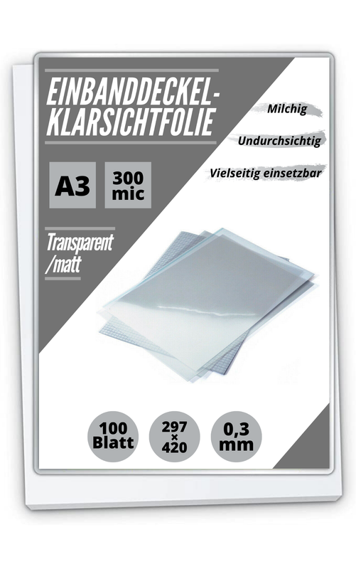 Klarsichtfolien A3 matt/transparent, 0,3 mm, 300 micron, PP, 100 Stück