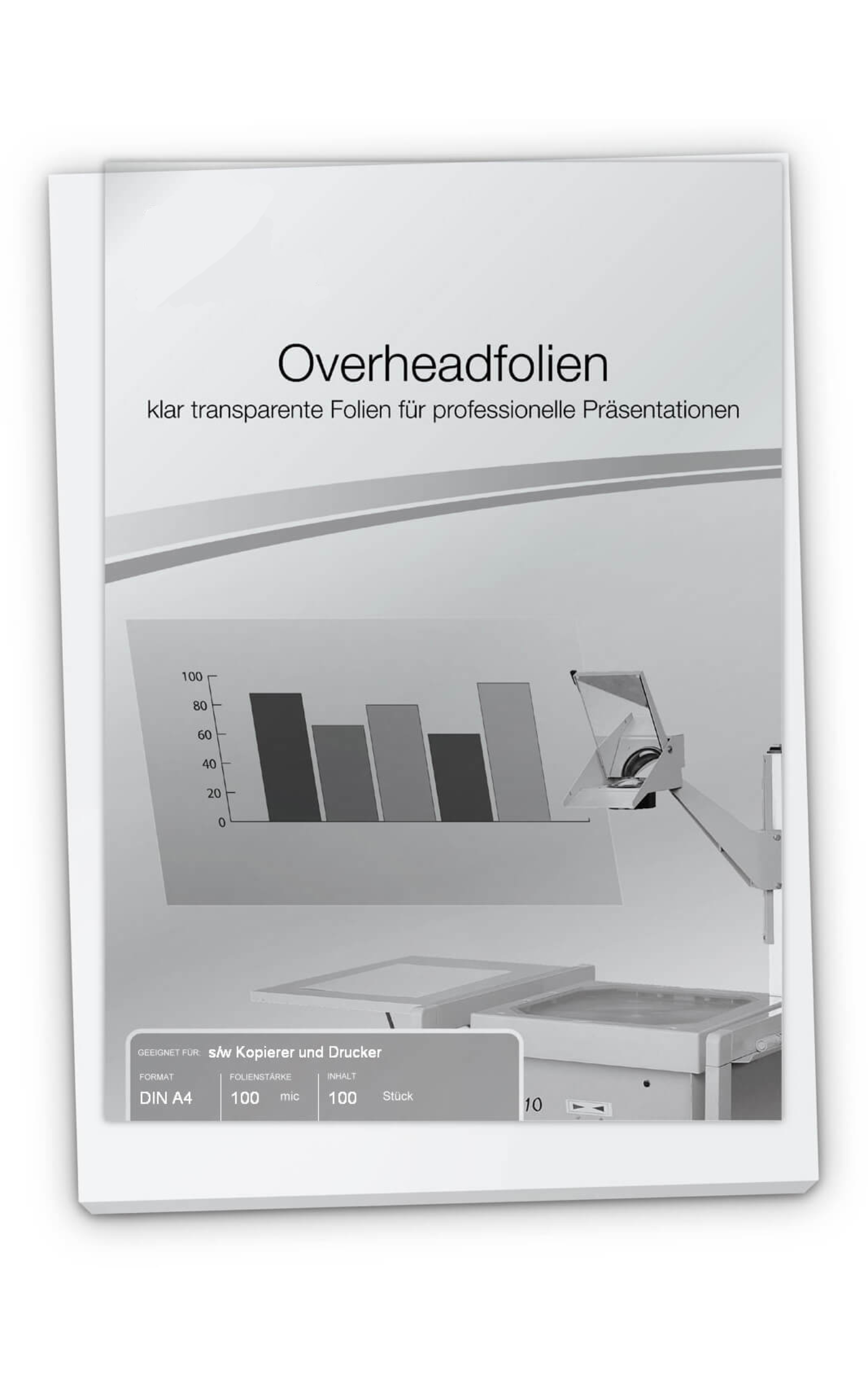 100 Overheadfolien s/w Kopierer und Drucker DIN A4, 100mic, stapelverarbeitbar, Direktimport