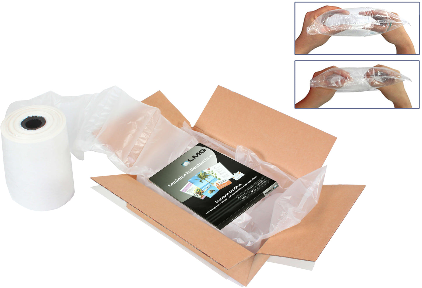 LMG Luftkissenfolie, 200x100mm, 300 m lang, Luftpolsterfolie für Luftpolstermaschinen, 2700 Kissen