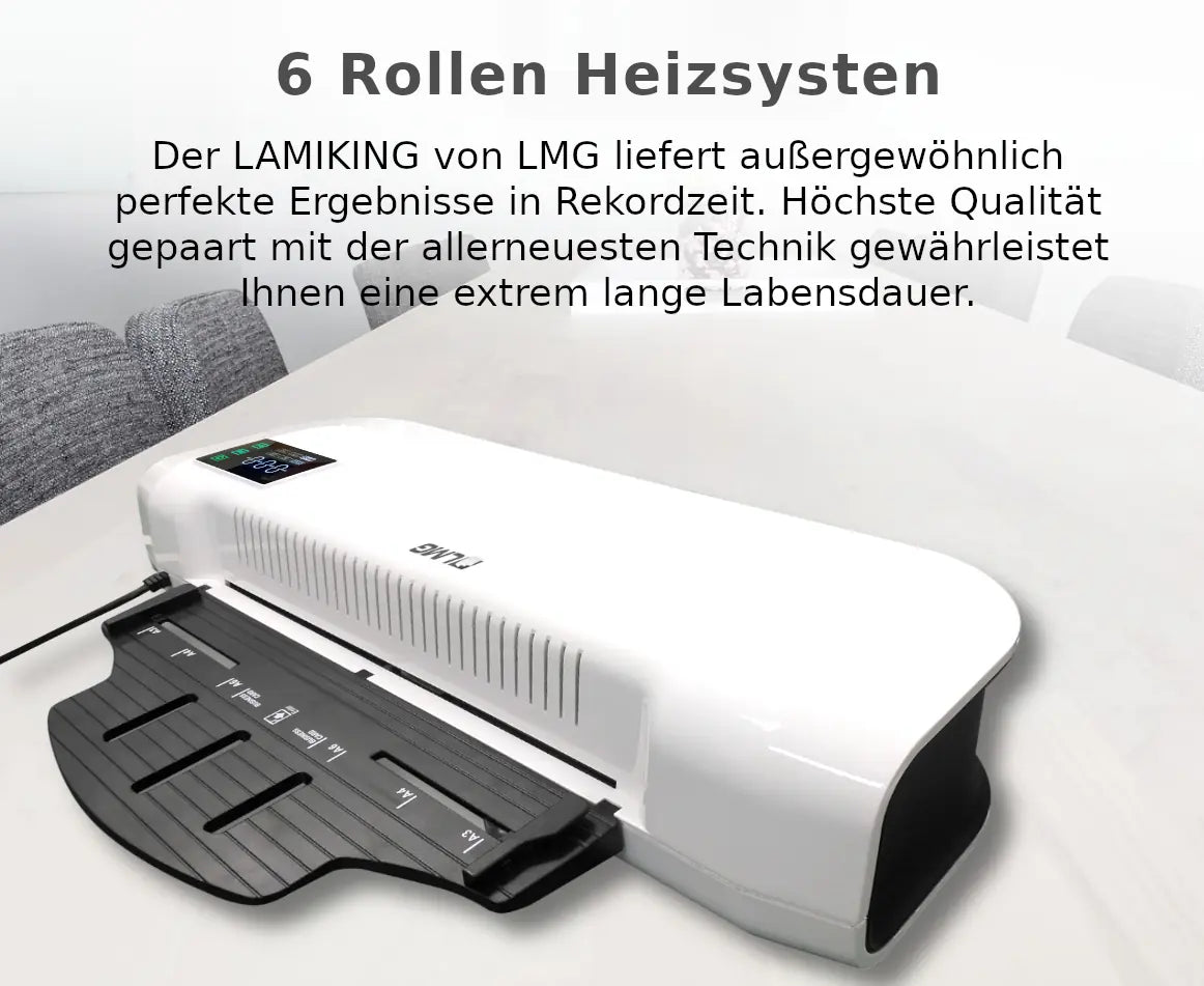 LMG LAMIKING Laminiergerät DIN A3 bis 2x 250 mic, keine Aufwärmzeit, 6 Rollen, 1100 mm/Minute