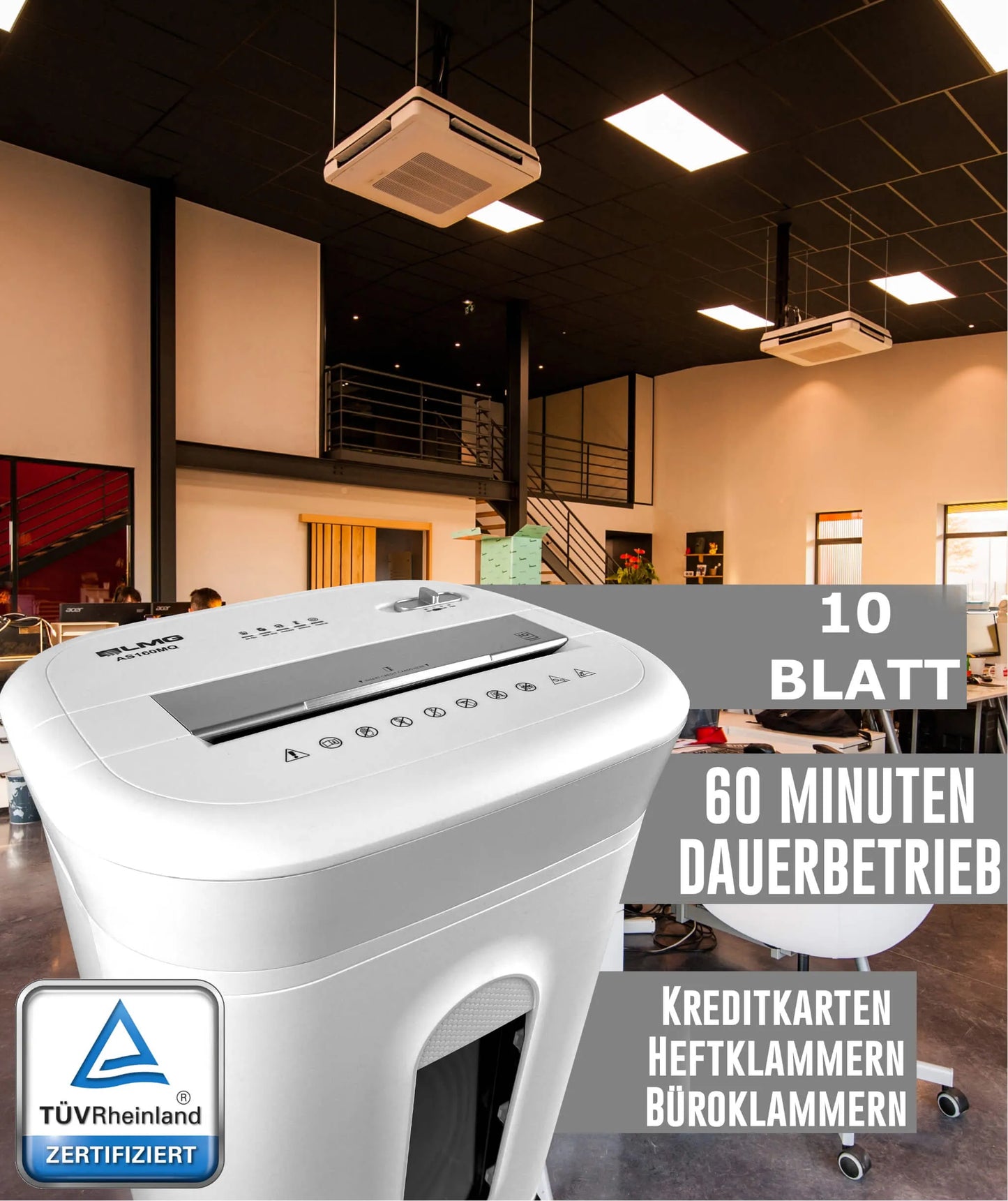 LMG AS1060MQ Aktenvernichter 10 Blatt Schredder P5 Sicherheitsstufe, manuell