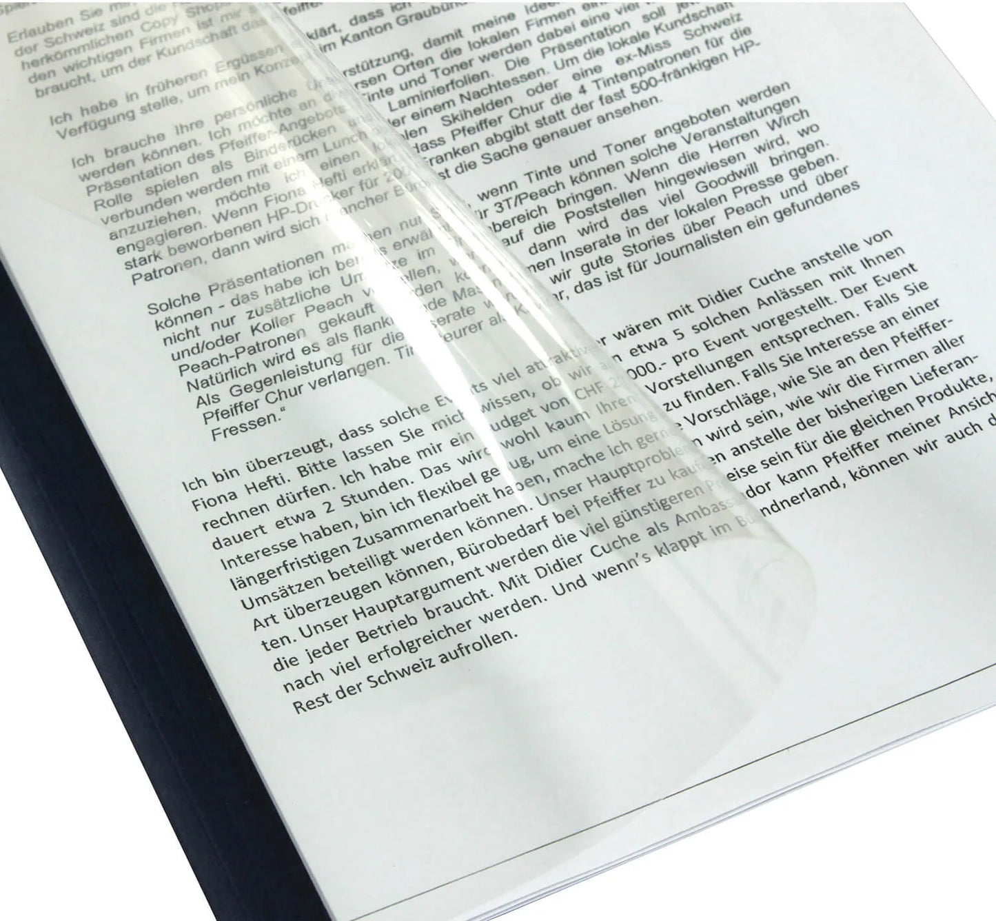 50 LMG Thermobindemappen Schlitzstanzung m/w satin Vords. transparente Vorderseite 220g/m²