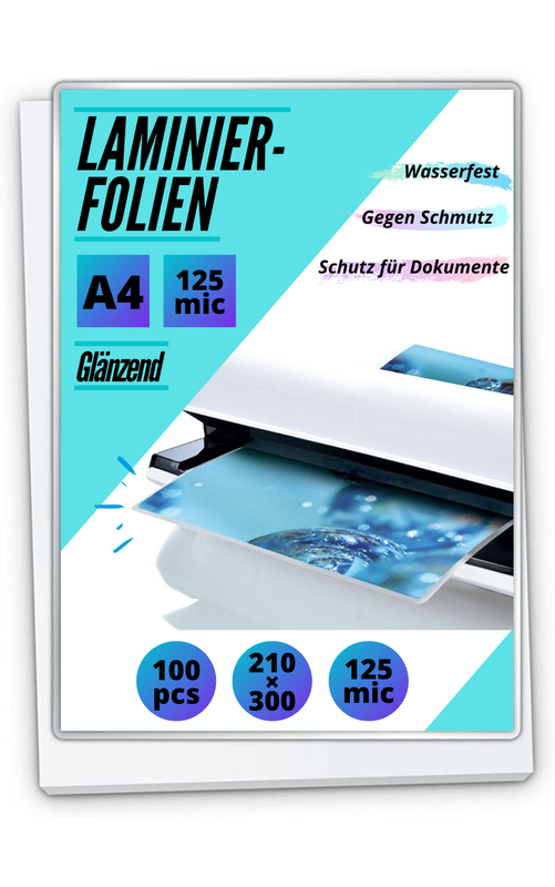 100 Laminierfolien DIN A4 - für Metorahmen glänzend - 2 x 125 mic (250 mic)