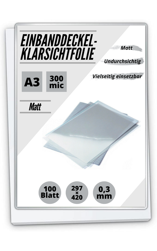Klarsichtfolien A3 matt, 0,3 mm, 300 micron, PVC, 100 Stück