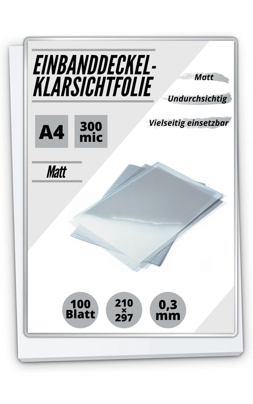 Klarsichtfolien A4 matt, 0,3 mm, 300 micron, PVC, 100 Stück