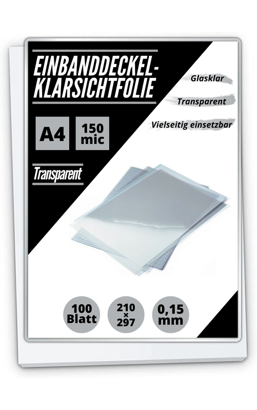 100 Klarsichtfolien PVC A4 0,15mm transparent (210 x 297 mm)