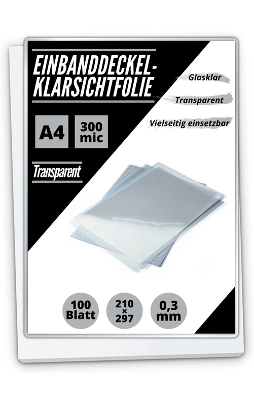 100 Klarsichtfolien PVC A4 (210 x 297 mm) transparent 0,3mm
