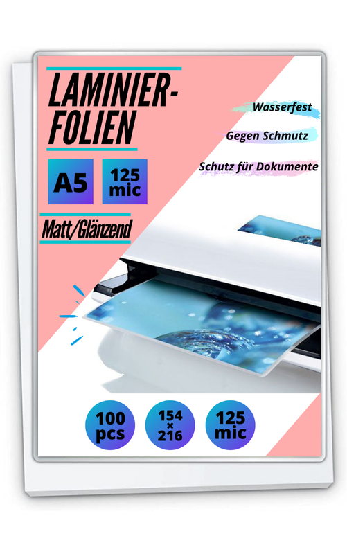 100 Laminierfolien DIN A5 - matt / glänzend - 2 x 125 mic (250 mic)