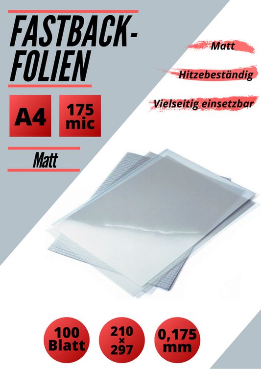 100 Folien für Fastback-Bindungen DIN A4, 175 Micron, matt, hitzebeständig