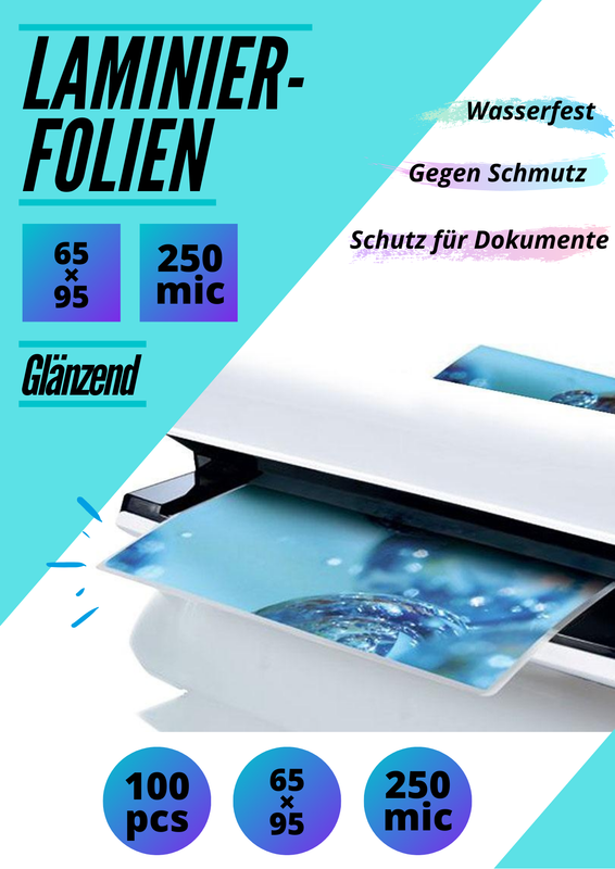 100 Laminierfolien 65 x 95 mm - glänzend - 2 x 250 mic (500 mic)