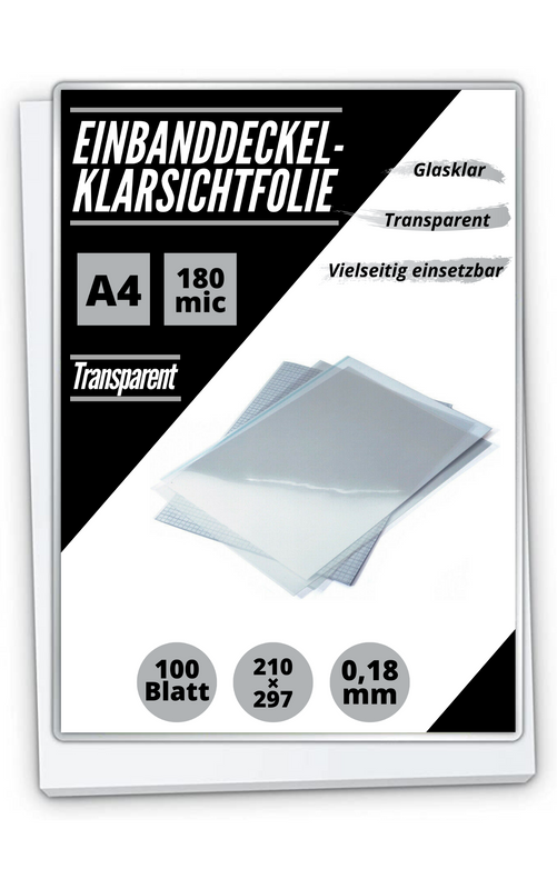 100 Klarsichtfolien A4 (210 x 297 mm) transparent PVC 0,18mm