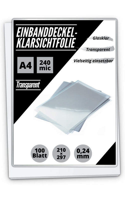 100 Klarsichtfolien PVC A4 (210 x 297 mm) transparent 0,24mm