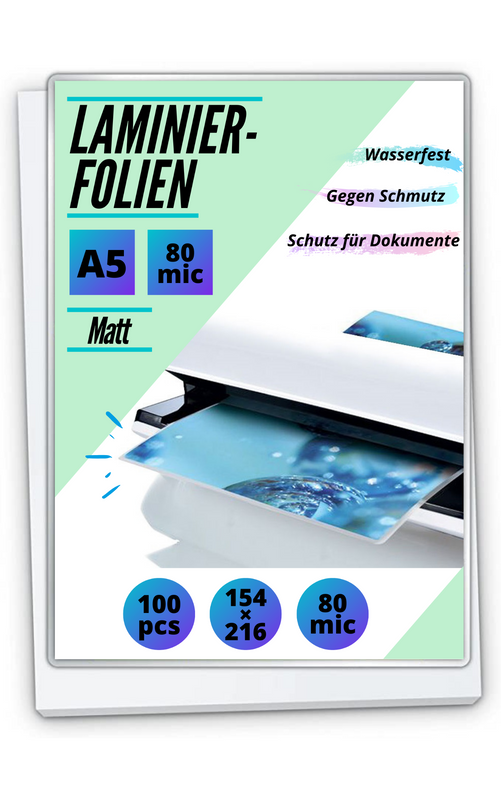 100 Laminierfolien DIN A5 - matt - 2 x 80 mic (160 mic)