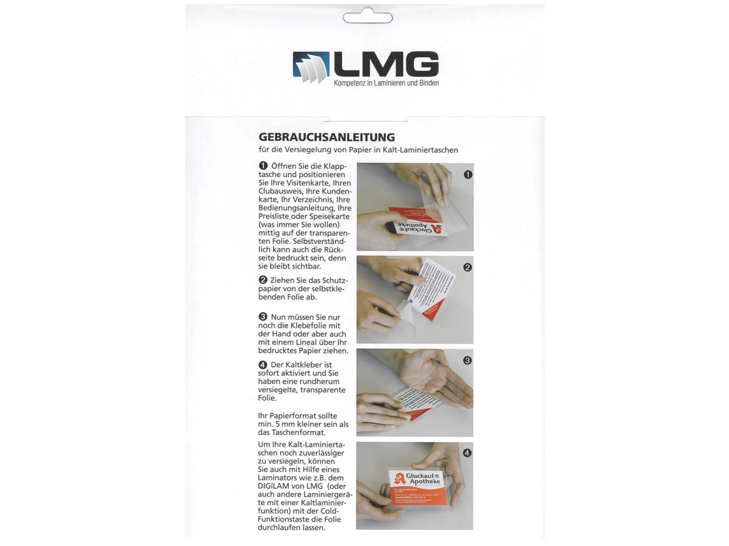 100 LMG Kalt-Laminierfolien 66 x 100 mm, 2 x 300 mic, glänzend, zum Laminieren ohne Gerät